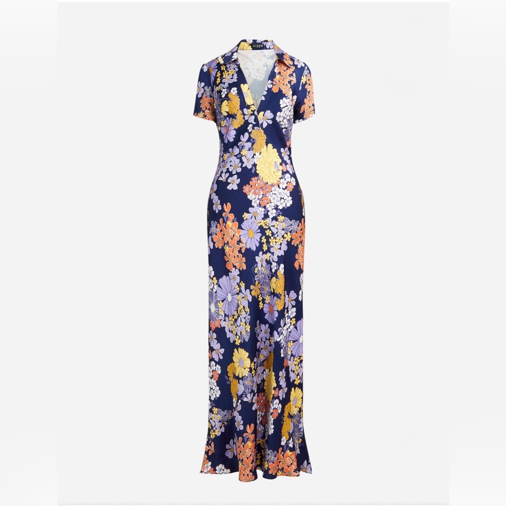 “J. CREW” Luster Crepe Floral Maxi Slip Dress